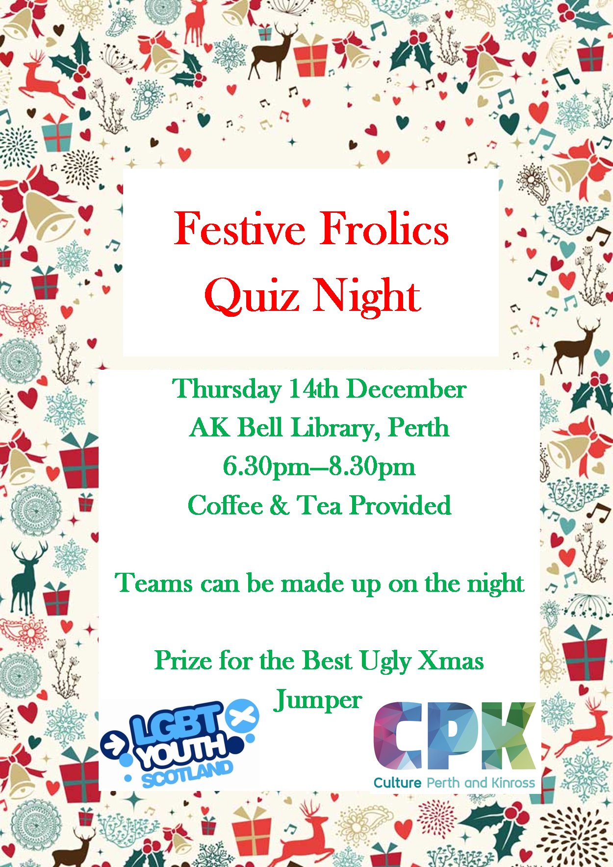 Festive Frolics Quiz Night Thursday 14th December 2017 AK Bell Library, Perth