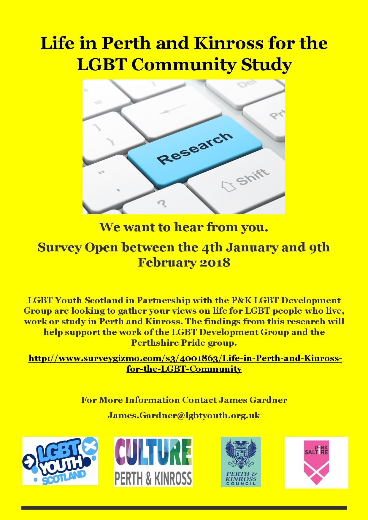 4th January and 9th February 2018 - LGBT Youth Scotland working in Partnership with the P&K LGBT Development Group to gather views on LGBT life in Perth & Kinross.