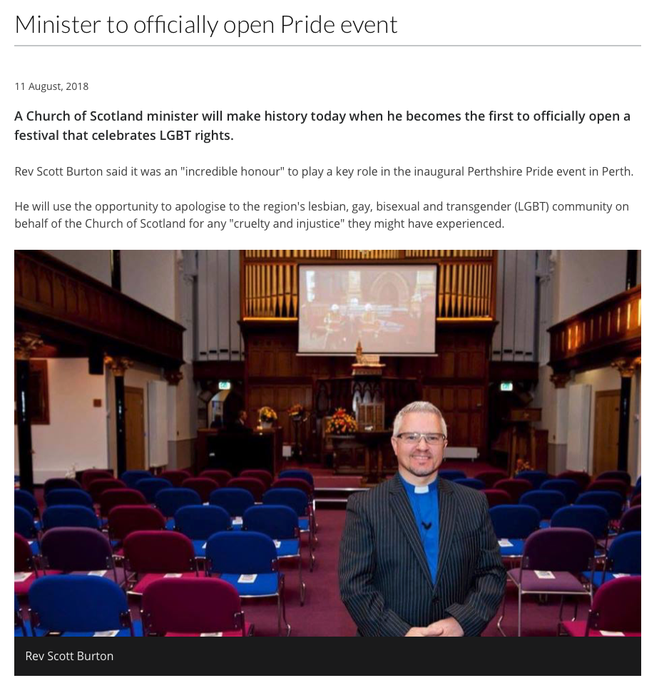 11th August 2018 - A Church of Scotland minister will make history today when he becomes the first to officially open a festival that celebrates LGBT rights.